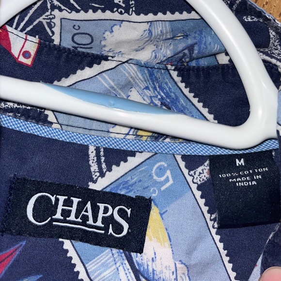 Chaps Men’s Blue Multi “Ocean Cruise Ship | Anchor Compass” Printed Shirt Sz-M - Picture 3 of 4